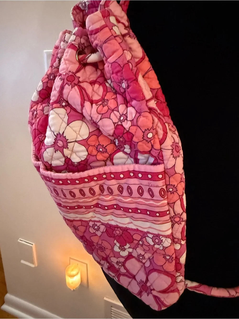 Quilted Pink Floral Drawstring Backpack Vera Bradley